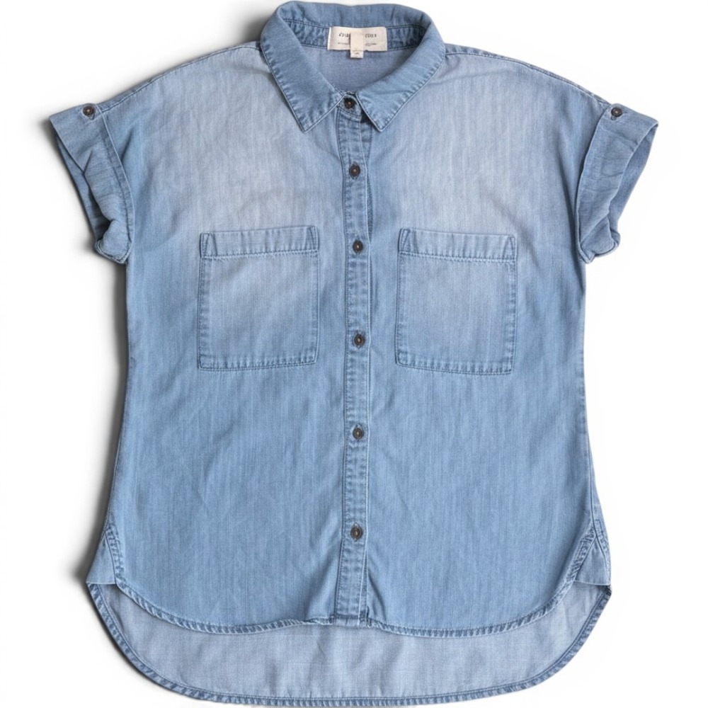 Cloth & Stone Tencel Short Sleeve Button Down Shirt Light Wash Blue XS C2685 - Picture 1 of 5